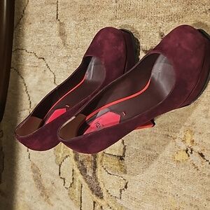 Fendi Burgundy Platform Suede & Red Heels.